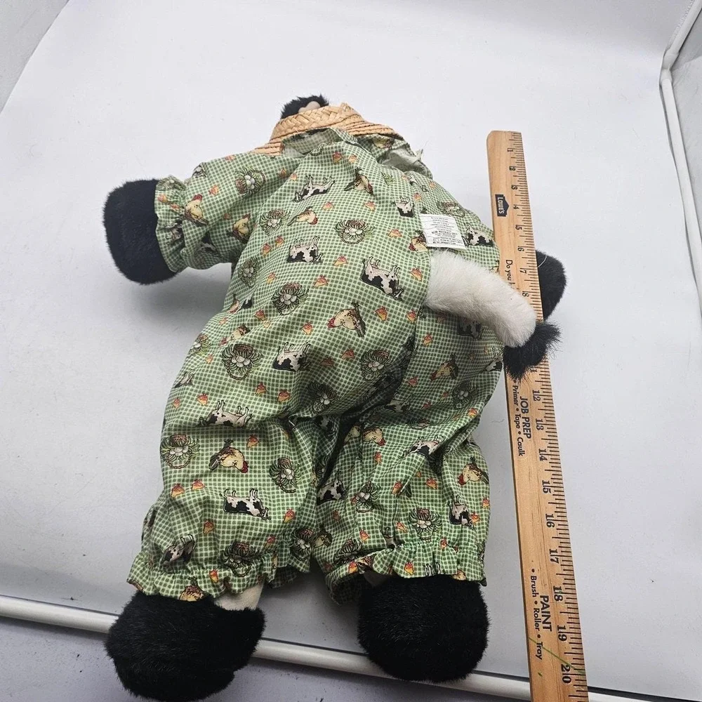 Vintage Joelson Industries Cow Plush Stuffed Animal Toy Medium Green Straw Hat